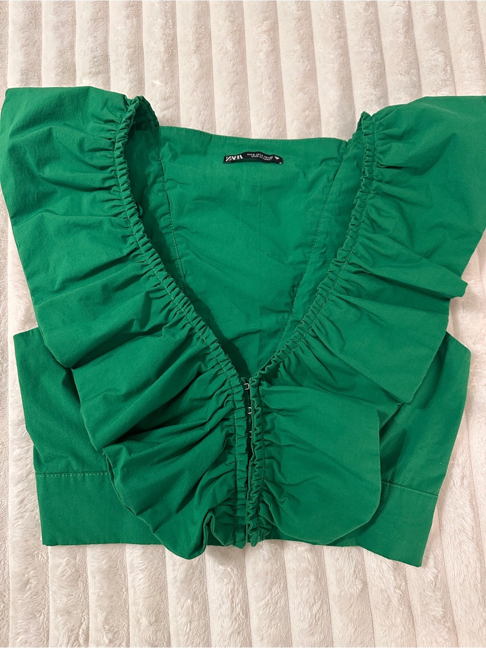 Zara Green Ruffled Crop Top - Picture 3 of 8
